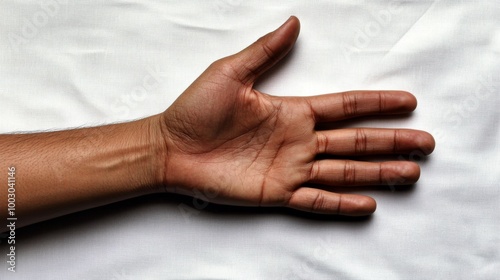 Open hand gesture on a plain background showcasing the intricacies of human a...