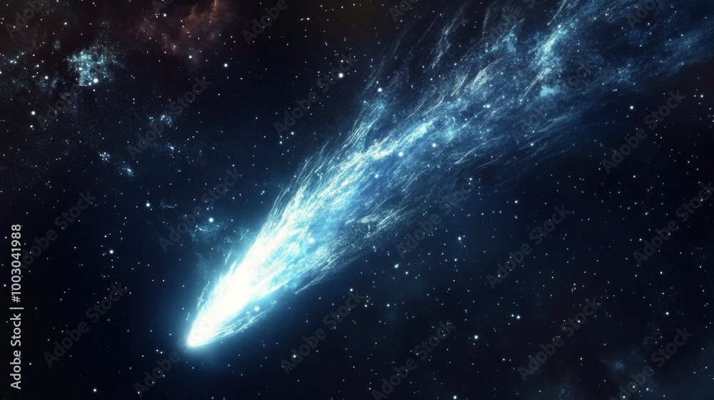 Fototapeta premium Stunning comet streaking across the night sky with a bright tail over a star-filled universe