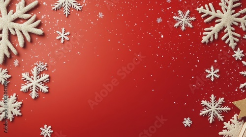 Snowflakes gently falling against a vibrant red background during the festive...