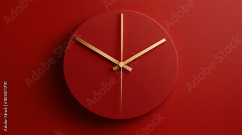 Elegant minimalistic wall clock design on a red background showcasing time an...
