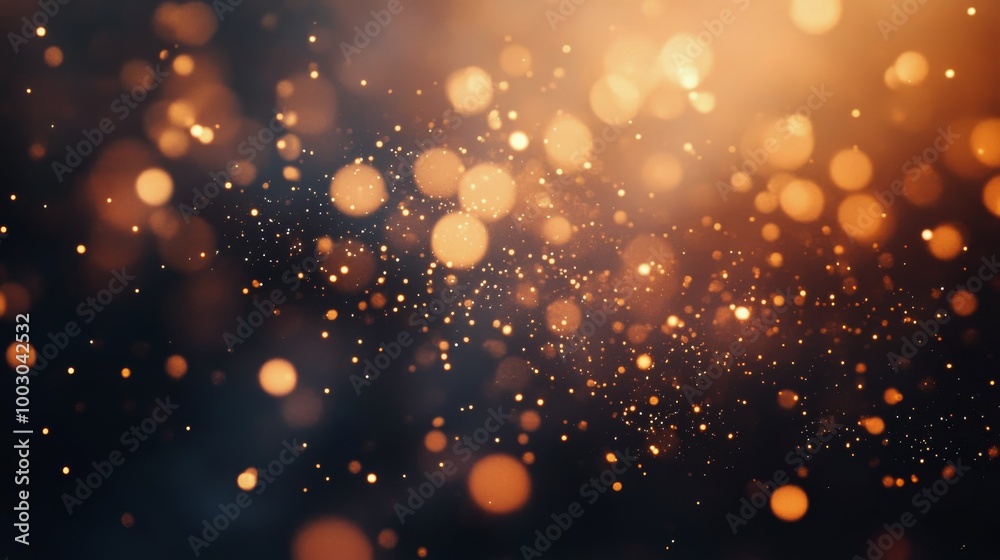 Sparkling golden particles floating through the air during a festive evening celebration Sparkling golden particles floating through the air during a festive evening celebration