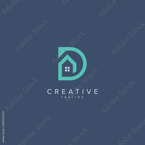 Abstract House logo design. Initial D letter concept.