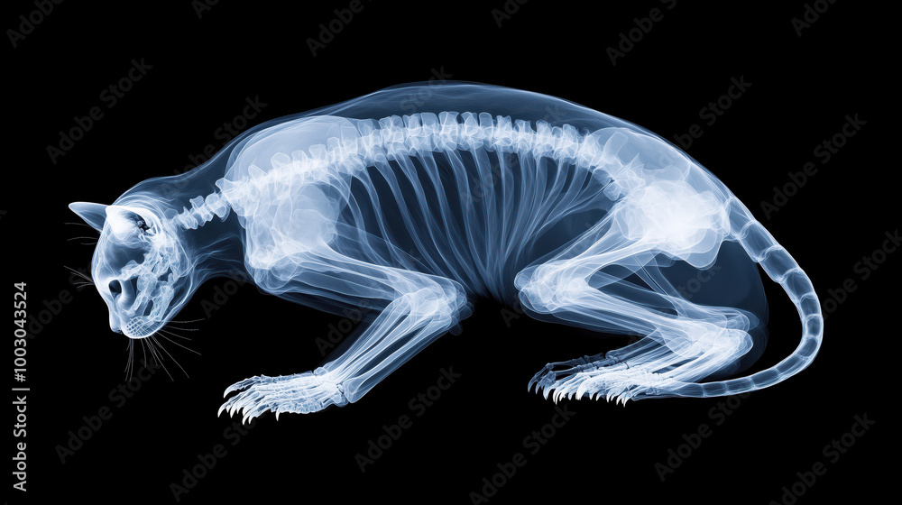 X ray image of sitting cat showcasing its skeletal structure and anatomy X ray image of sitting cat showcasing its skeletal structure and anatomy