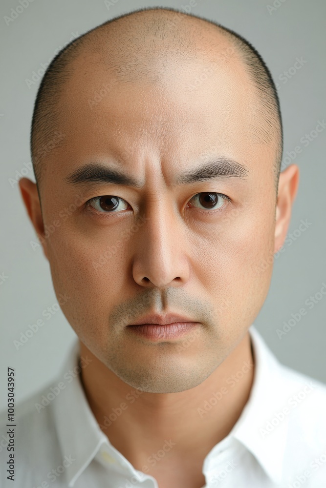 Obraz premium A serious man with gray hair and a neutral expression against a light background