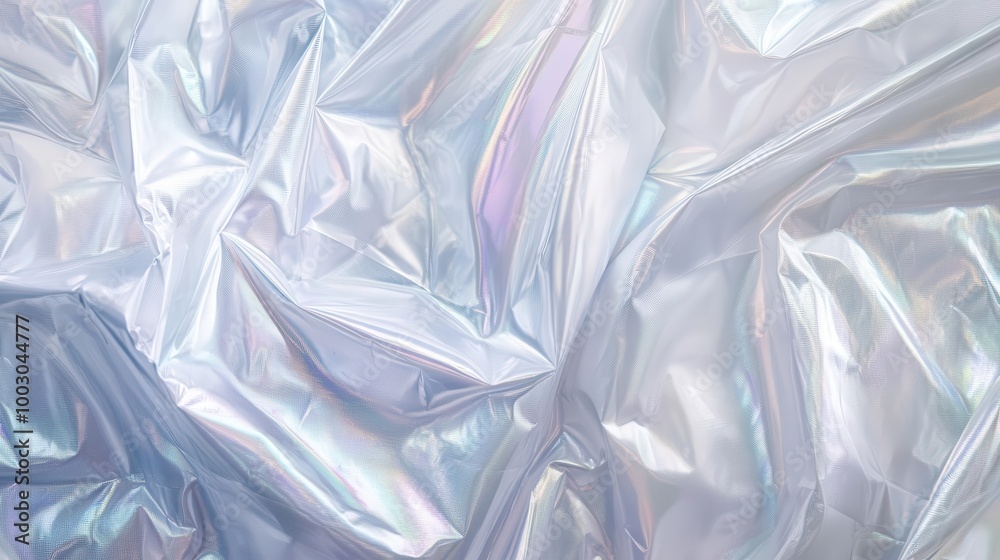 Obraz premium shimmering plastic wrap texture translucent polyethylene surface with intricate creases and folds subtle light reflections create an iridescent effect perfect for modern design applications