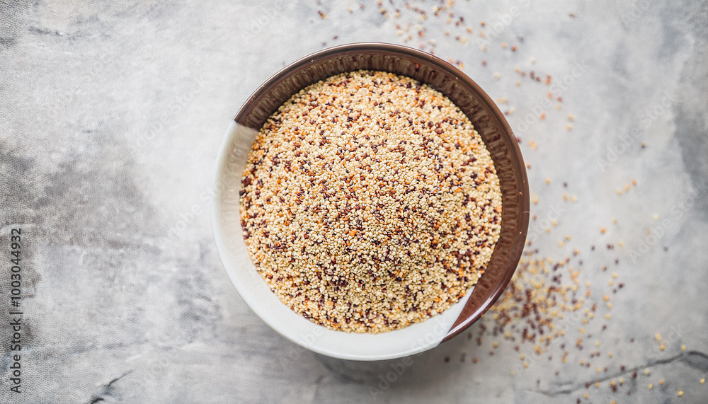 Quinoa seeds in ceramic bowl. Quinoa seeds in ceramic bowl.