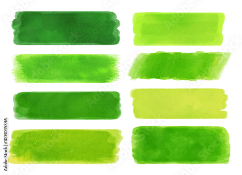 Collection of vector watercolor isolated paint brush strokes banners in green colors