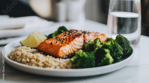 Minimalist Table Setting with Grilled Salmon Dish