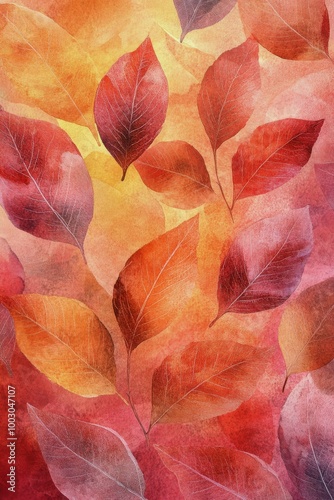 Autumn leaves in warm hues create a vibrant and colorful backdrop during the ...