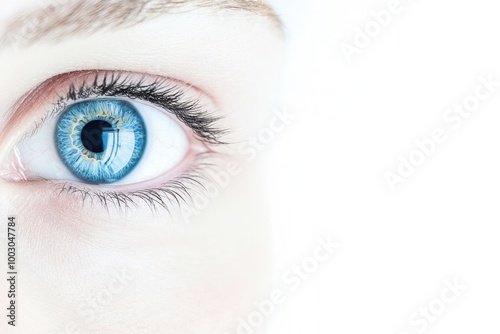 Close up of a persons blue eye capturing vibrant details and unique colors along the iris in natural light