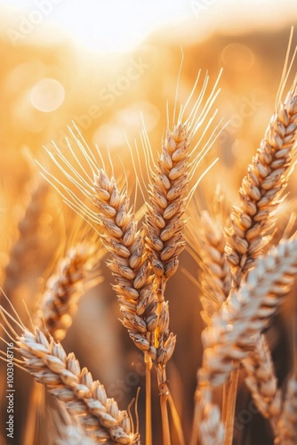 Golden wheat stalks swaying gently in the warm sunlight on a summer afternoon