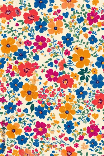 Bright tropical floral pattern with hibiscus and leaves on a light background