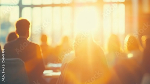 Warm Light at Business Conference with Attendees Silhouetted