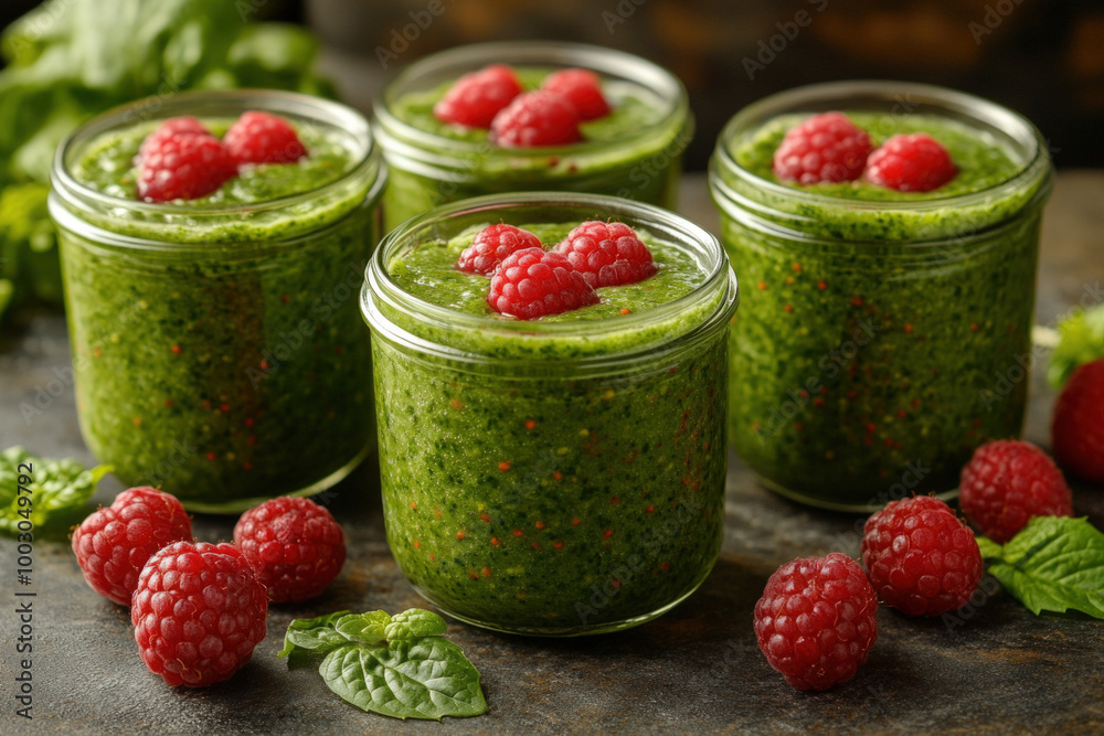Healthy choice: refreshing smoothie with greens and berries, colorful background Healthy choice: refreshing smoothie with greens and berries, colorful background