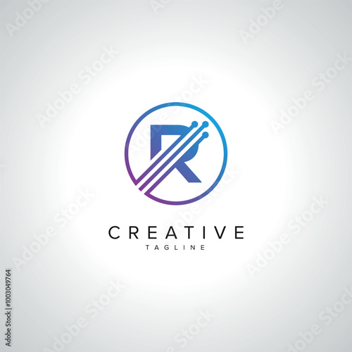 Abstract R Letter Tech Logo Design. Initial Technology Elements.