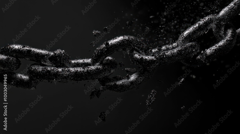 Obraz premium A chain link forged from strands of digital code, now broken, symbolizing the powerful act of breaking free from the chains of cyberbullying.