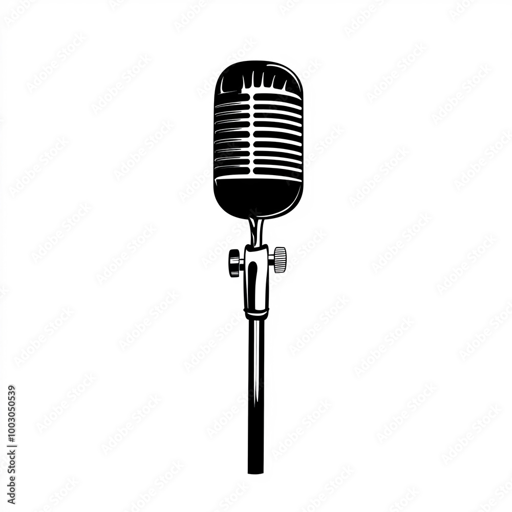 Fototapeta premium Microphone Stand Silhouette, Illustration Isolated On White Background