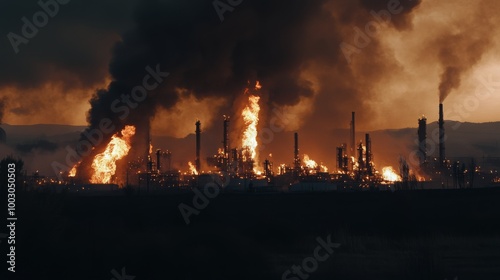Massive explosion engulfs oil refinery in flames at dusk, causing widespread ...