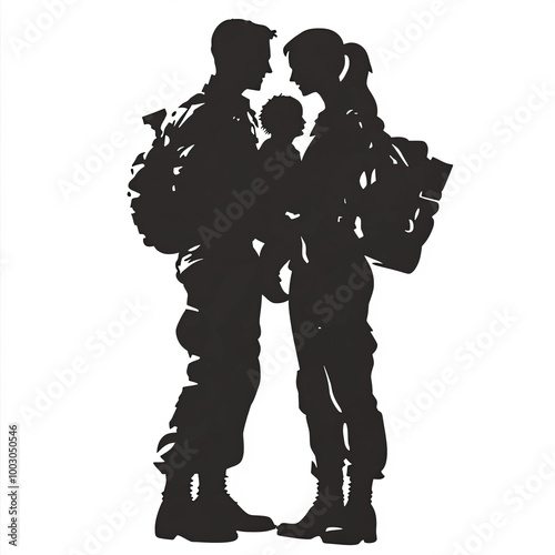Military Family Silhouette,...