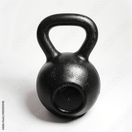 3d Product photography, 200kg black kettlebell, high angle shot, white background, soft smooth lighting premium quality photo