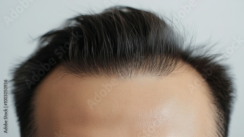 A close-up portrait of a contemplative man with a bald head against a softly ...