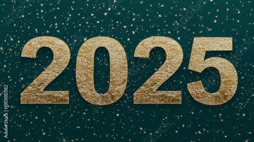 Stylish golden numbers representing the year 2025 on a dark green background