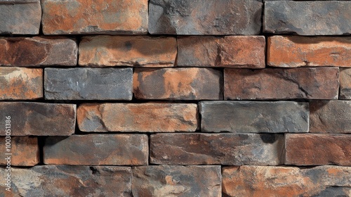 Textured brick wall featuring a mix of dark and light tones with an aged appe...