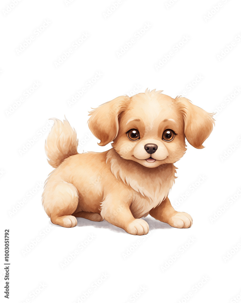 Illustration of a small dog with light brown, fluffy fur. The dog has large, round, black eyes that give it an expressive and charming look. Isolated from the background. Illustration of a small dog with light brown, fluffy fur. The dog has large, round, black eyes that give it an expressive and charming look. Isolated from the background.