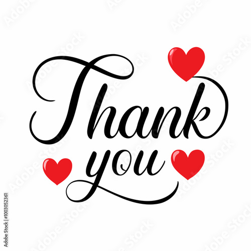 Thank you text vector art illustration with love icon