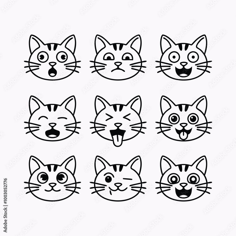 Cute Cat Face Expressions Vector Pack. Cat Happy, angry, sad and haughty mood heads Cute Cat Face Expressions Vector Pack. Cat Happy, angry, sad and haughty mood heads