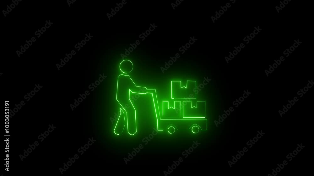 Neon Businessman character icon business man walk with briefcase animation on black background Neon Businessman character icon business man walk with briefcase animation on black background