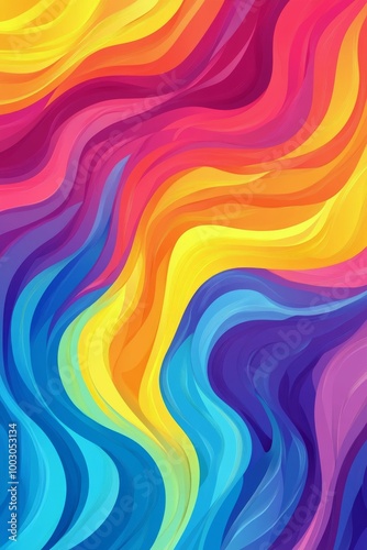 Colorful abstract waves flowing smoothly in vibrant hues over a soft white ba...