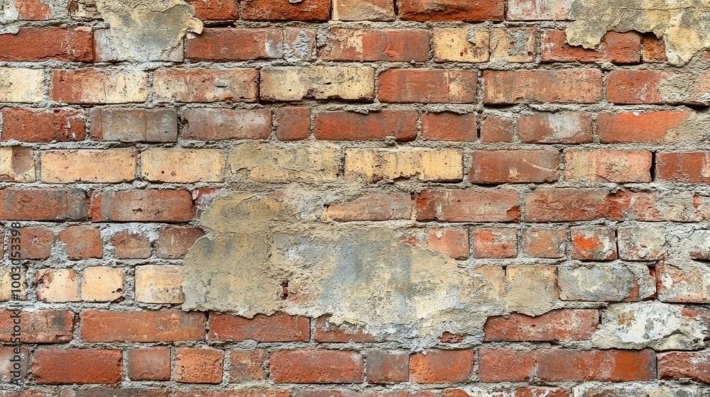 Fototapeta premium Rustic texture of a weathered brick wall showing age and history in an urban setting