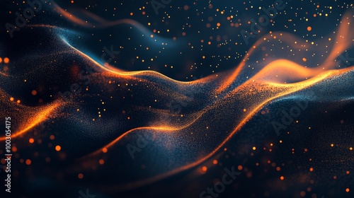 Abstract glowing waves with particles in dark background creating a dynamic v...