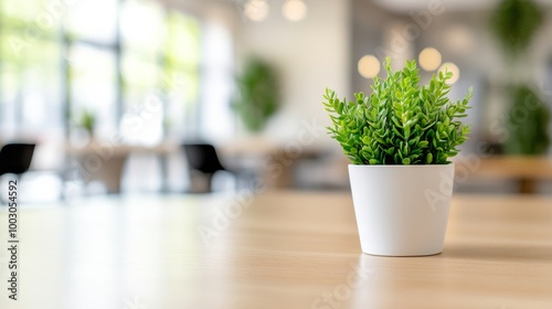 Modern Office Decor with Potted Plant on Table