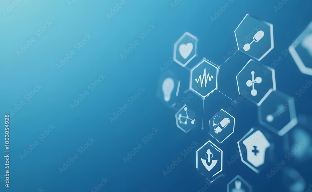 Naklejka premium Futuristic Digital Healthcare Interface with Medical Icons and Data Visualization