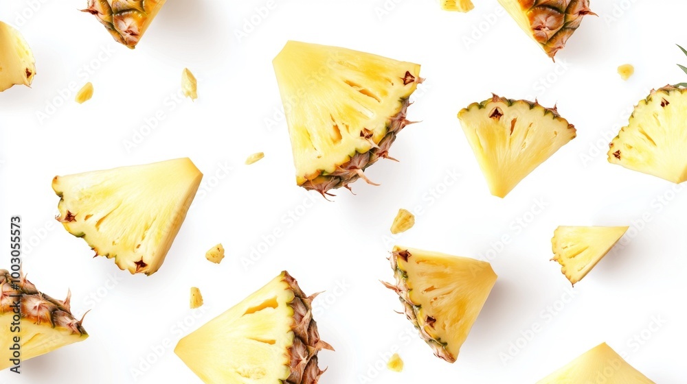 Naklejka premium Sliced Pineapple on White Background Generative AI