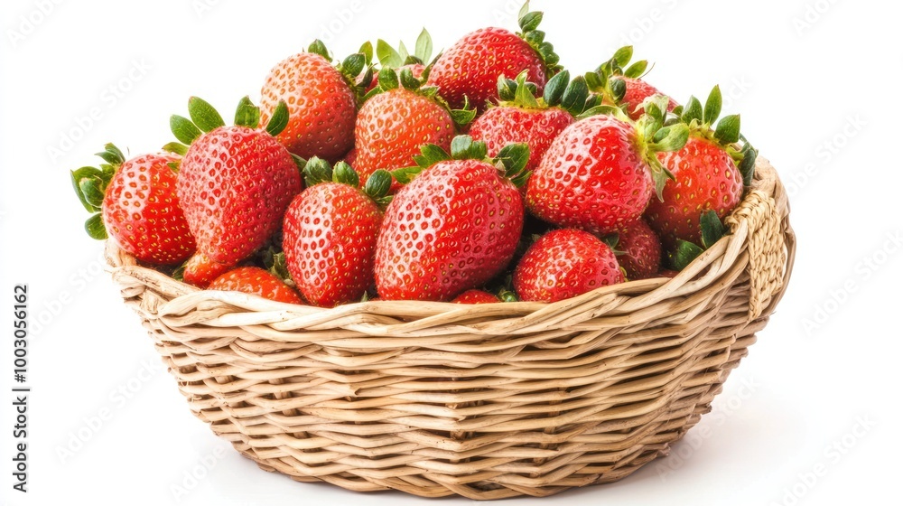 A basket filled with fresh, ripe strawberries on a white background. A basket filled with fresh, ripe strawberries on a white background.