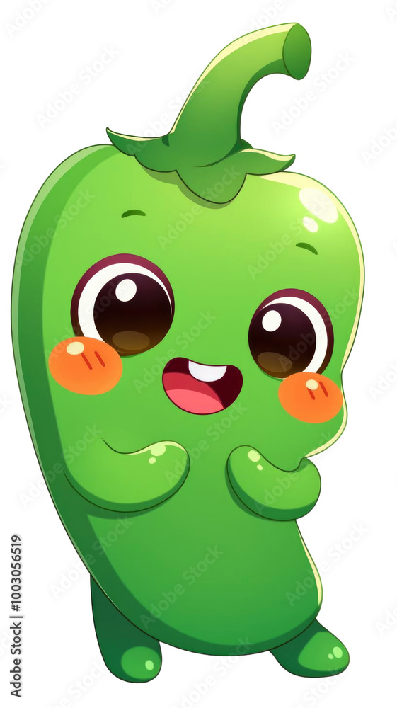 Cute green cartoon chili pepper with big eyes and a happy expression, perfect for kids' illustrations, menus, or educational materials. Cute green cartoon chili pepper with big eyes and a happy expression, perfect for kids' illustrations, menus, or educational materials.