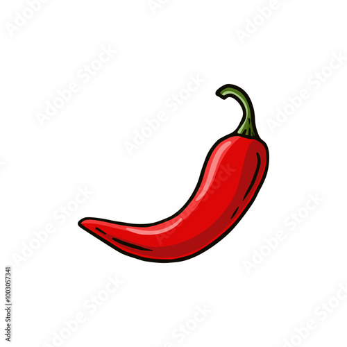 Red hot chili pepper. Red pepper in sketch style on a white background. Realistic hand drawn drawing of a whole ripe red chili pepper. Vector illustration