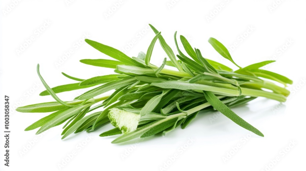 Fototapeta premium Fresh sage leaves in a bundle on white background Generative AI