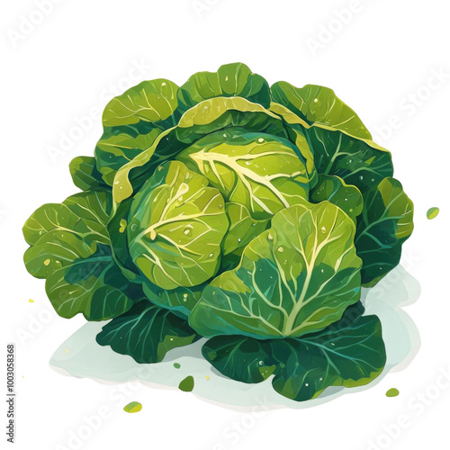 Fresh green cabbage with glistening leaves, showcasing its natural beauty. Perfect for healthy eating and culinary imagery. photo