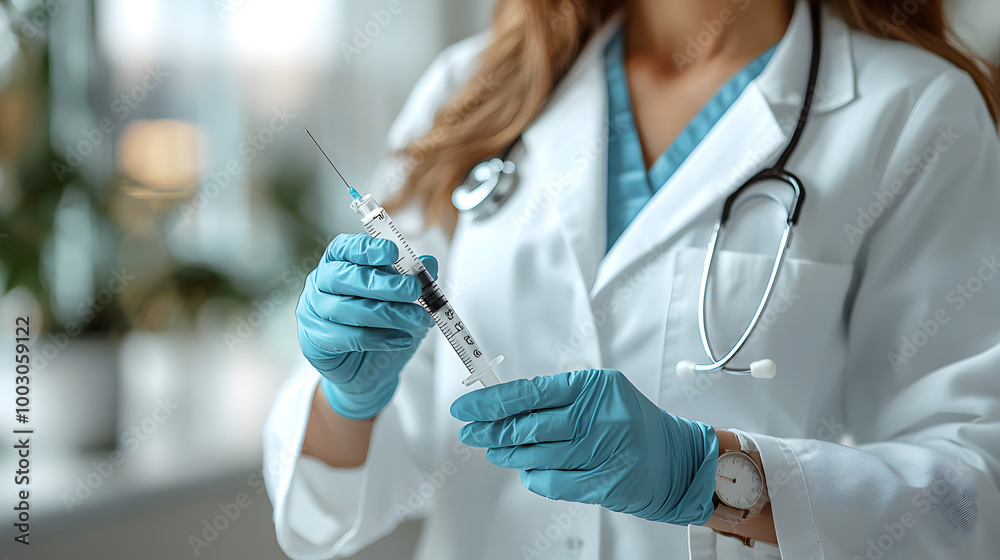 Doctor Holding Syringe in a Safe, Clean Medical Environment Doctor Holding Syringe in a Safe, Clean Medical Environment