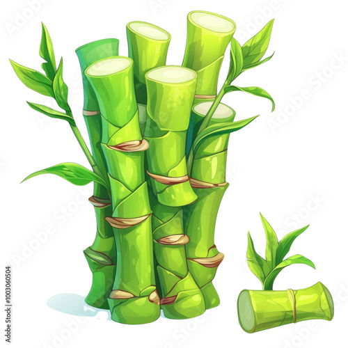 Illustration of green bamboo stems with leaves, symbolizing nature, growth, and sustainability. photo