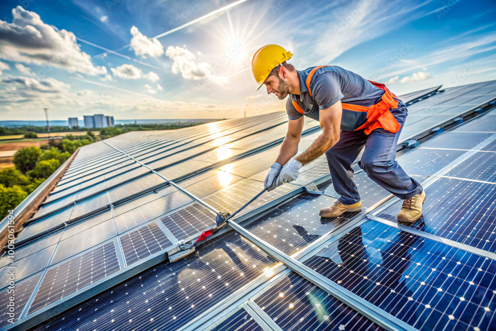 Technician Performing Solar Panel Maintenance and Repair Clean Energy Workforce in Action Technician Performing Solar Panel Maintenance and Repair Clean Energy Workforce in Action