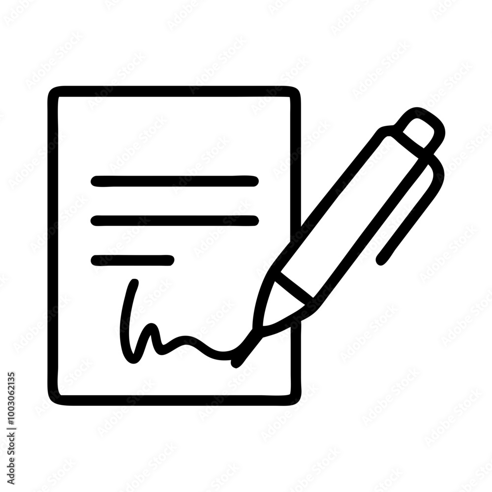 Contract signing icon with a pen for business agreements and marketing