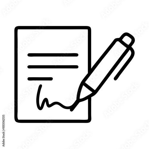 Contract signing icon with a pen for business agreements and marketing
