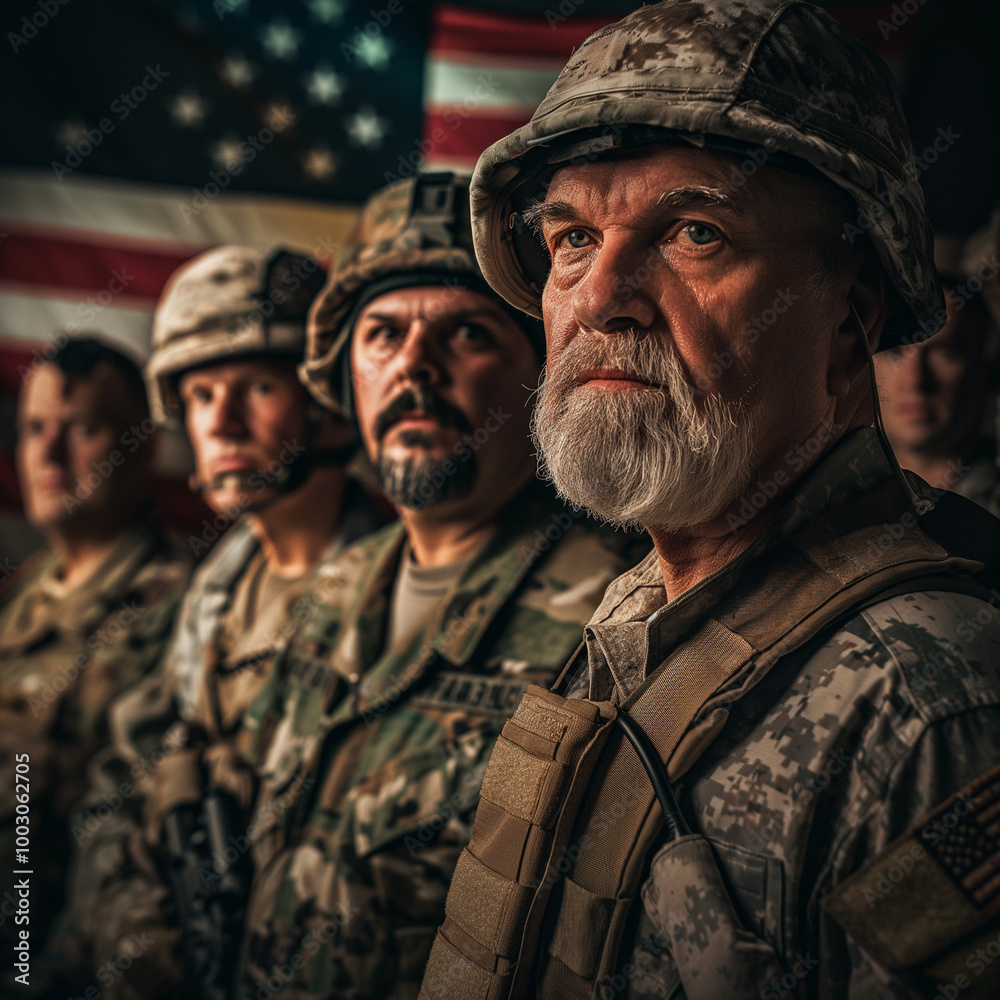 A Group of Veterans in Various Military Uniforms A Group of Veterans in Various Military Uniforms