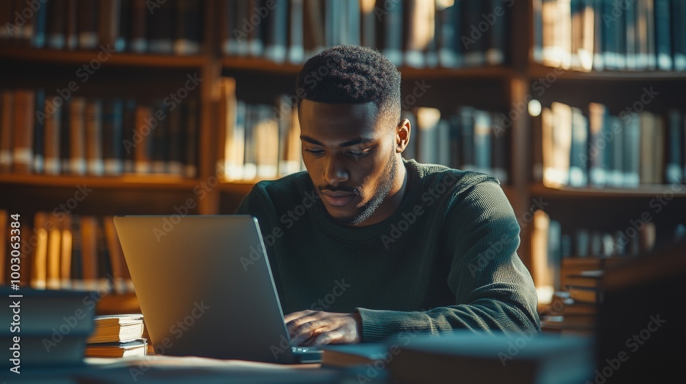 happy black student sitting in the university library happy black student sitting in the university library