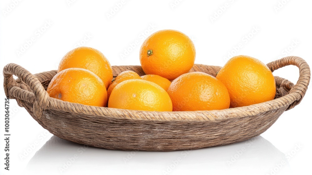 A woven basket filled with fresh oranges, showcasing vibrant color and natural texture. A woven basket filled with fresh oranges, showcasing vibrant color and natural texture.